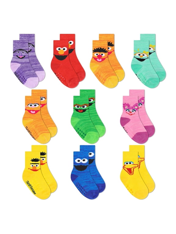 Sesame Street Toddler Socks with Grippers, Non Slip Socks for Kids
