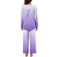 thumbnail image 4 of Scyoekwg Pajama Sets for Women Gradient Color Loungewear Matching Set Casual Button Round Neck Long Sleeve Tops and Pants Pajama Sets (Purple,XXL), 4 of 5