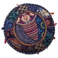 thumbnail image 4 of DK Homewares Indian Vintage Patchwork Pouf Ottoman Cover Dark Blue Round Footstool Pouffe Home Decor Cotton Embroidered Pouffe Foot Rest Floral Traditional 16x16x13 Inch - COVER ONLY, 4 of 5