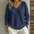 thumbnail image 2 of Waffle Knit Sweatshirt for Women Solid Color Long Sleeve V Neck Loose Fit Pullover Tops for Fall Winter, 2 of 8