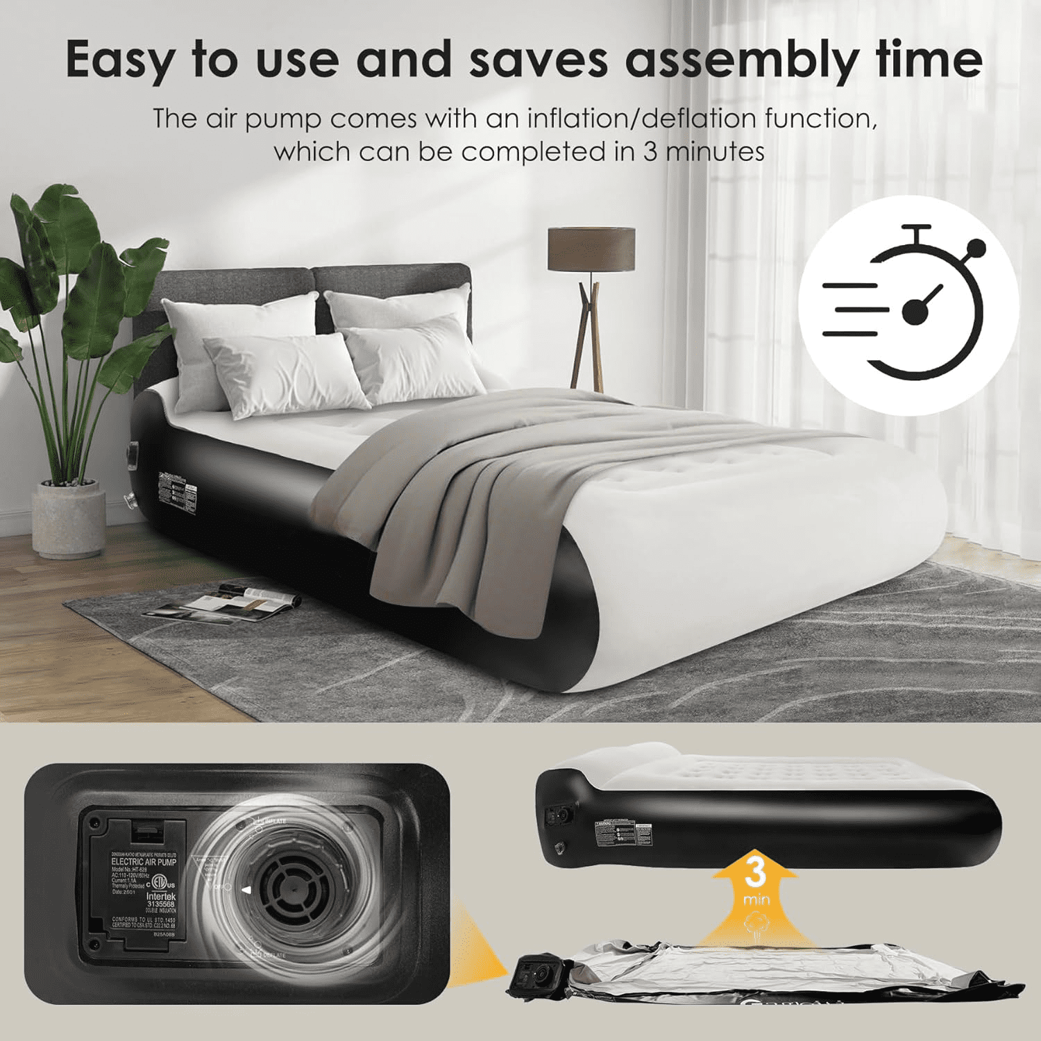 SBUSFGT Full Air Mattress with Built in Pump 16" Raised Inflatable Air Bed, 660LBS Heavy-Duty Support Portable Mattress for Camping, Guest Rooms & Home Use, Leak-Proof Design with Repair Kit