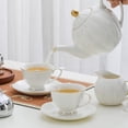 thumbnail image 6 of White Ceramic Tea Cup and Saucer Set of 8 (16-Piece) - 6oz Elegant Porcelain Cups with Gold Rim, 8 Cups & 8 Saucers for Tea Party, 6 of 6