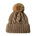 thumbnail image 2 of absanyy Women's Coffee Cable Knit Pom Pom Beanie - Warm Polyester Winter Hat, Stretchy One Size Fits Most, Outdoor & Everyday Wear, 2 of 3