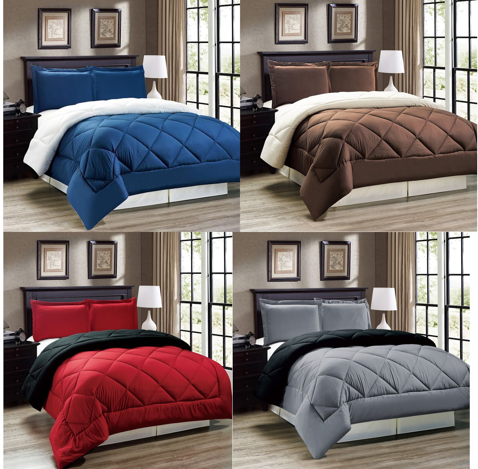 2pc Down Alternative Reversible Comforter Set Brown and Cream Twin Size