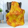 thumbnail image 4 of Fall Soft Flannel Fleece Throw Blanket, Graphic Pile of Autumn Leaves Illustration of Different Forest Trees, Cozy Plush for Indoor and Outdoor Use, 50" x 70", Orange Yellow, by Ambesonne, 4 of 5