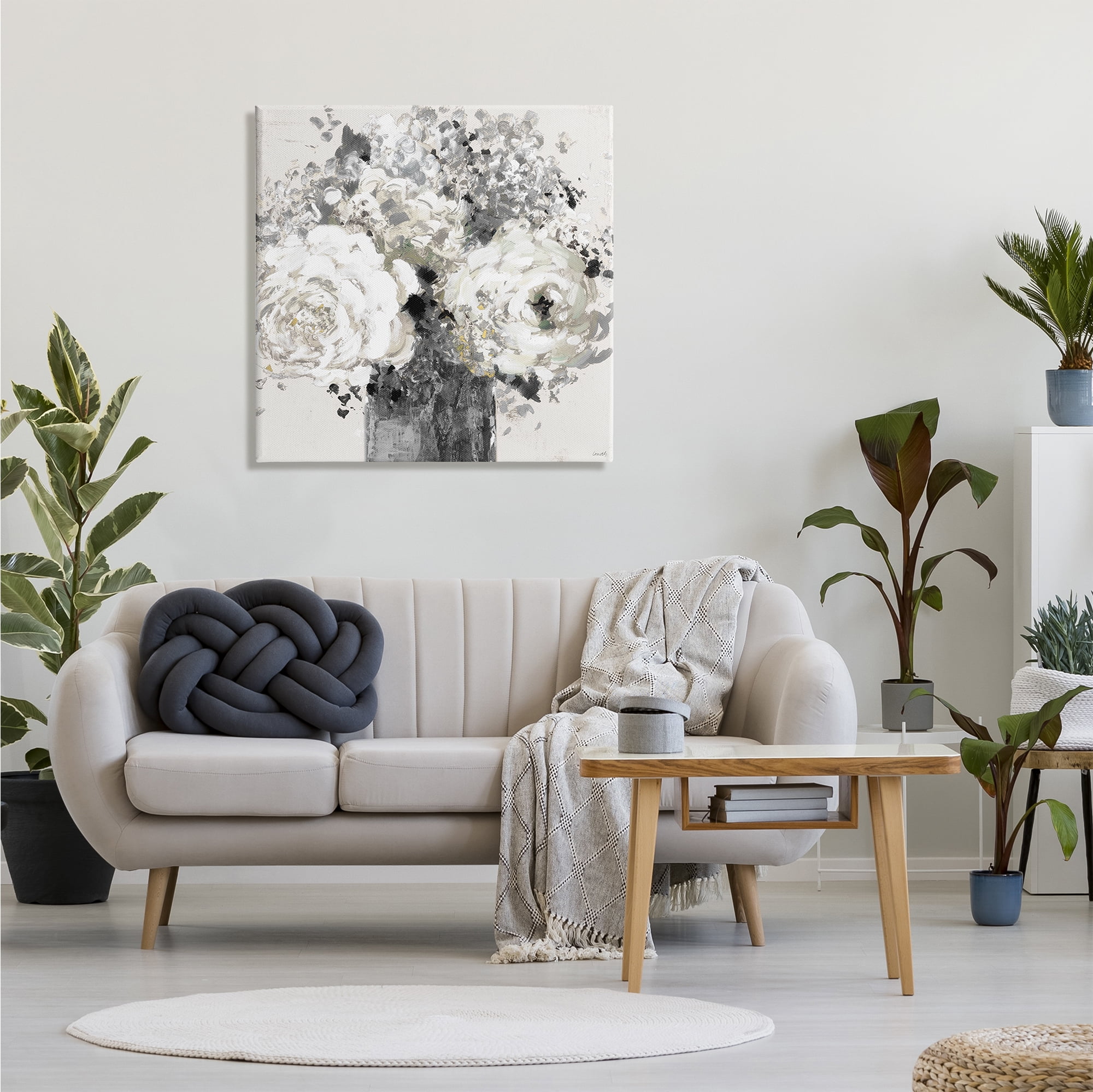 Stupell Industries Bold Abstract Floral Arrangement Black Cream Expressive Flowers, 30 x 30, Design by Lanie Loreth
