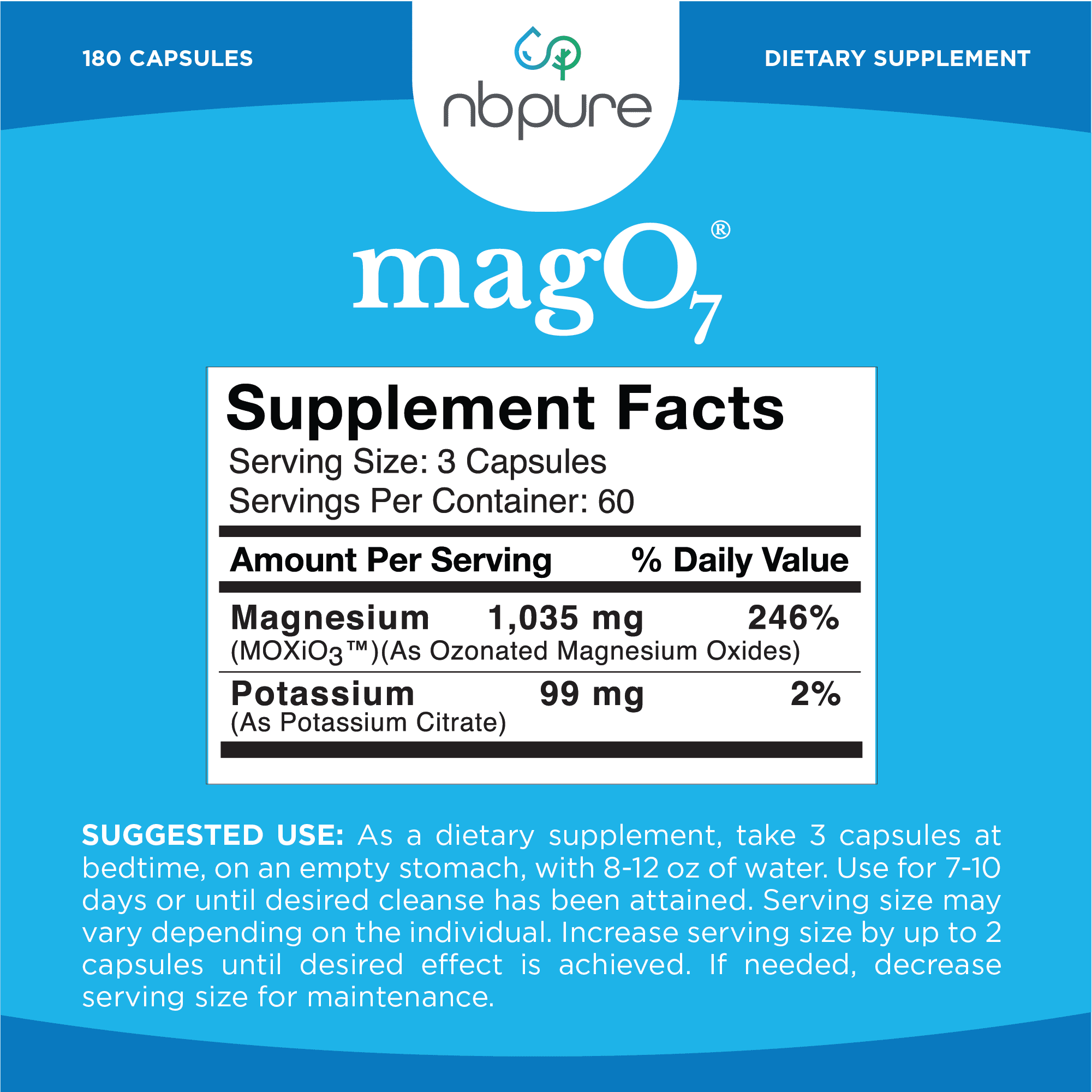 NBPure MagO7 Oxygenated Magnesium Colon Cleanse and Detox, 180 Capsules