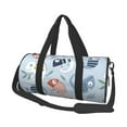 thumbnail image 2 of Xecao Cute Chameleons On Blue print Round Travel Duffel Bag is a foldable gym bag with an inner pocket, perfect for travel sports, 2 of 8
