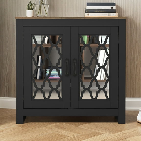 STYLIVIA Heron 12 Pairs 2 Doors Shoe Cabinet, Black & Knotty Oak