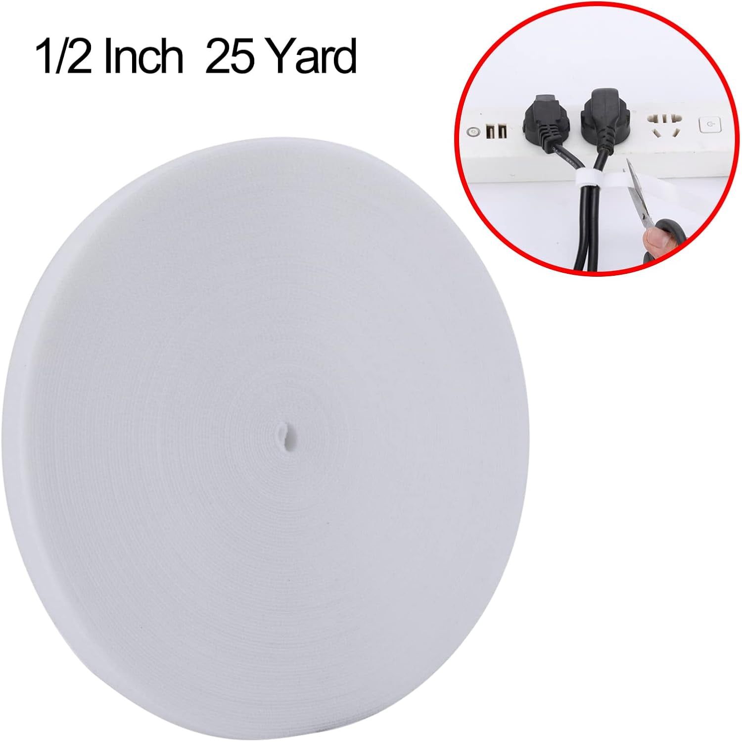 FEFEFW-1/2 Inch Reusable fastening Cable Ties Double Sided Hook and Loop tape Cable Management Tape (White 25 Yards)