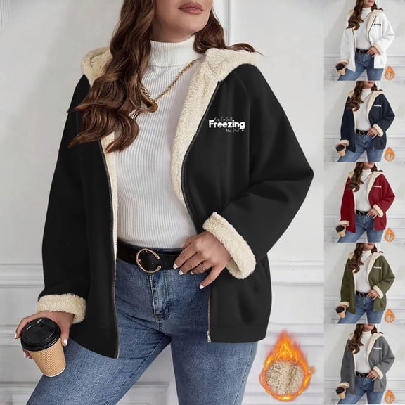 Miluxas Zip up Fleece Hoodies for Women Casual Warm Thicken Jackets with Pockets Lined Long Sleeve Winter Coats White XL(XL)