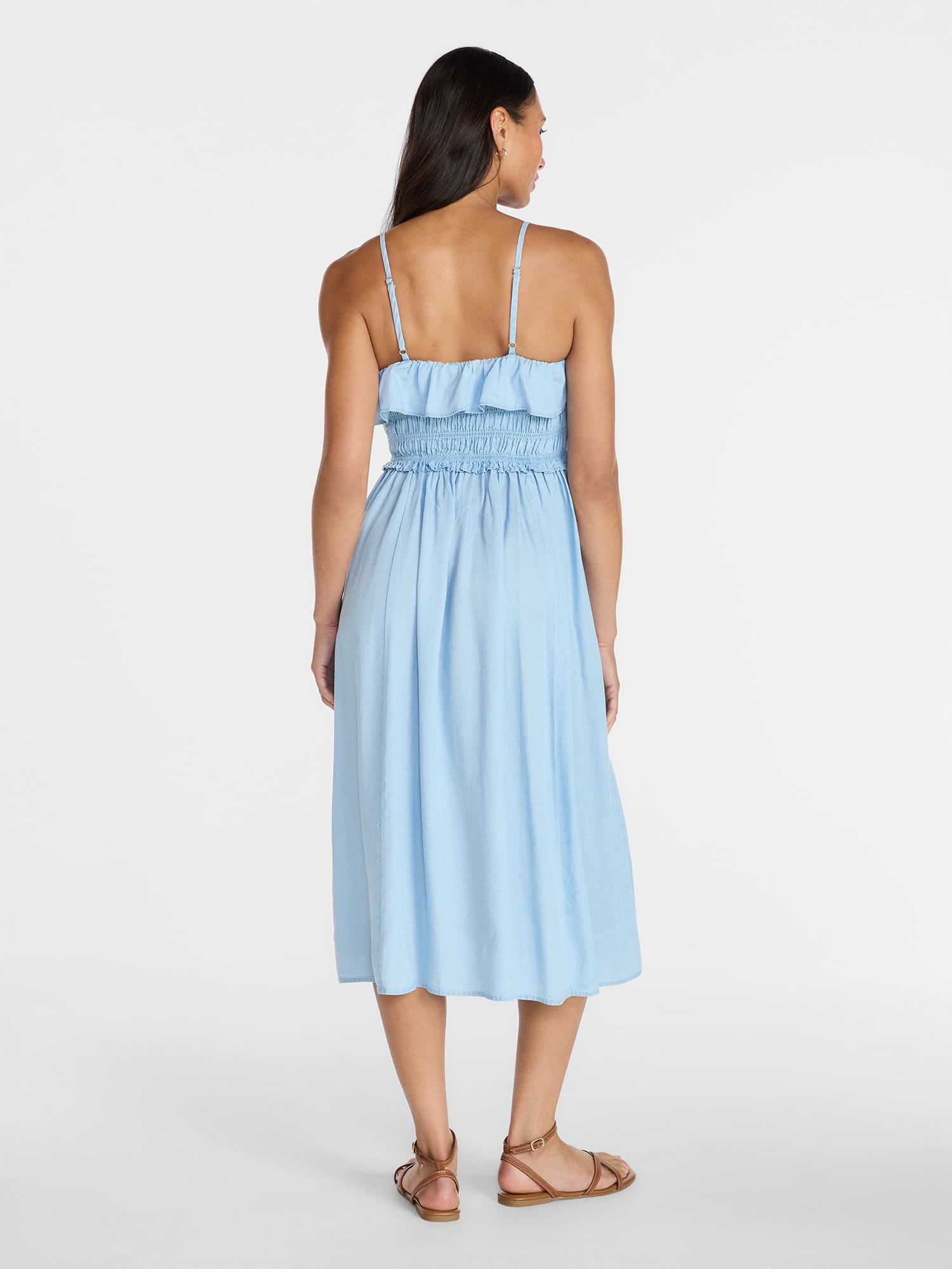 Time and Tru Women's Sleeveless Smocked Midi Dress, Sizes XS-XXXL