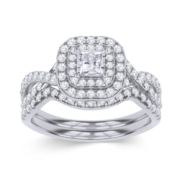 AFFY Double Halo Bridal Ring Set for Women 1.00 Cttw Princess and Round Lab Grown Diamond Twisted Infinity Engagement Wedding Ring in 14K White Gold Plated 925 Sterling Silver Jewelry Size-10