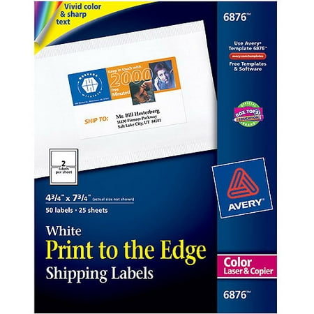Avery Vibrant Color-Printing Shipping Labels, 4 3/4 x 7 3/4, White, 50/Pack
