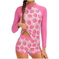 thumbnail image 2 of Avrnliq Girls Strawberry Print Long Sleeve Rash Guard Swim Set, UPF Sun Protection Two Piece Swimsuit with High Waisted Boyshorts for Girls 8-15 Years, Pink,Size 12-13T, 2 of 6