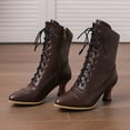 thumbnail image 5 of Mostsola Womens Victorian Boots Retro Dress Booties Lace up Low Heel Mid Calf Boots, 5 of 8