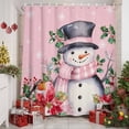 thumbnail image 3 of Pink Snowman Shower Curtain, Christmas Poinsettia Winter Snowflake Waterproof Fabric Shower Curtains with 12 Hooks, Bathroom Curtain Set for Bathroom Accessories Decor, 60 x 72 Inches, 3 of 9