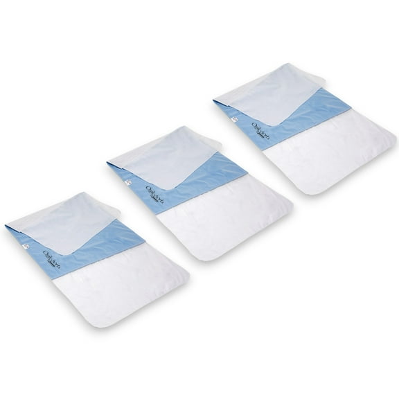 Essential Medical Supply Quik Sorb Deluxe 36" x 36" Quilted Birdseye Cotton Reusable Underpad with 18" Tucks - 3 Pack of Waterproof Bed Pads for Secure Positioning and Washable Protection