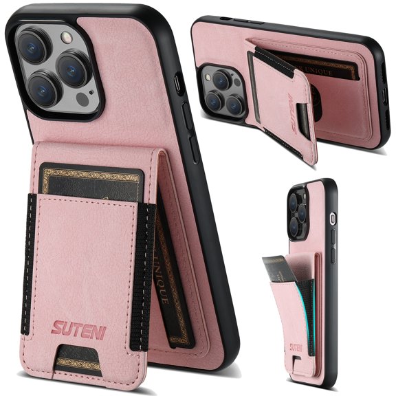 Compatible with iPhone 14 Pro Max Flip Wallet Phone Case with Card Holder Elastic,Magnetic Back Flip Kickstand Cover Premium PU Leather Business Classic Style Shockproof Case,Pink