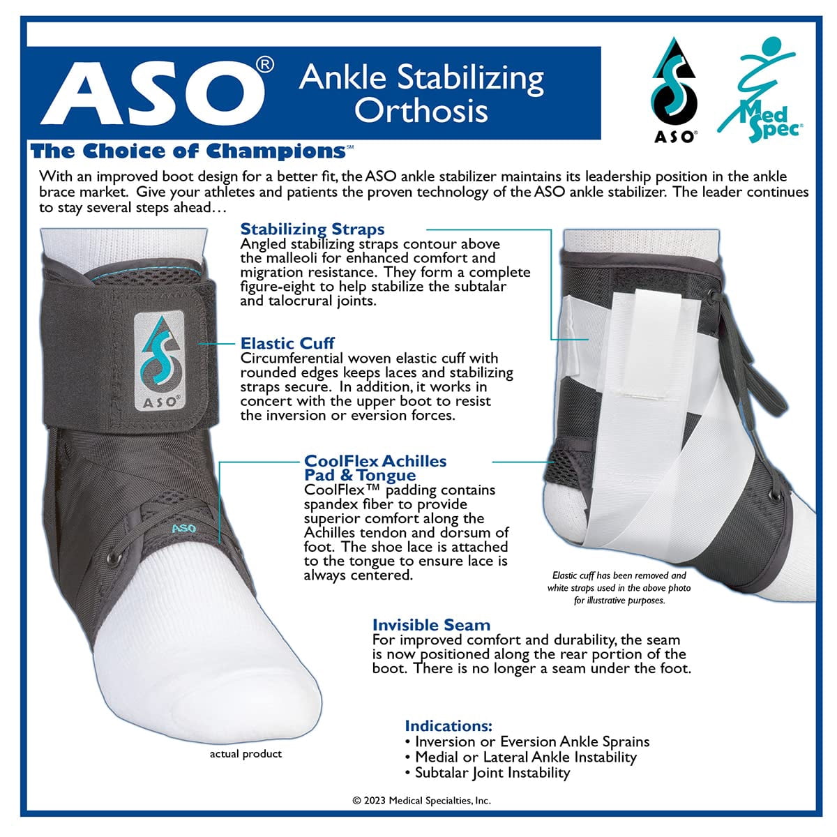 Med Spec Ankle Stabilizer Orthosis EVO, White, Large