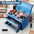 thumbnail image 5 of WORKPRO Mini Metal Tool Box with 2 Drawers and Top Storage, Small Tool Chest with PVC Liners and PP Feet Pads, Cold Rolled Steel Toolbox with Magnetic Tab, Blue, 5 of 8