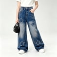 thumbnail image 6 of WAVSUF Girls Jeans Elastic Waist Wide Leg with Pockets Fall Casual Daily Pants Blue 7-8, 6 of 6
