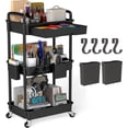 thumbnail image 1 of LLMRR 3 Tier Rolling Utility Cart with Drawer, Cart with Drawer & Handle, Bathroom Cart Organizer, Rolling Storage Cart with Drawer, Rolling Cart with Lockable Wheels for Kitchen, Office, Black, 1 of 8