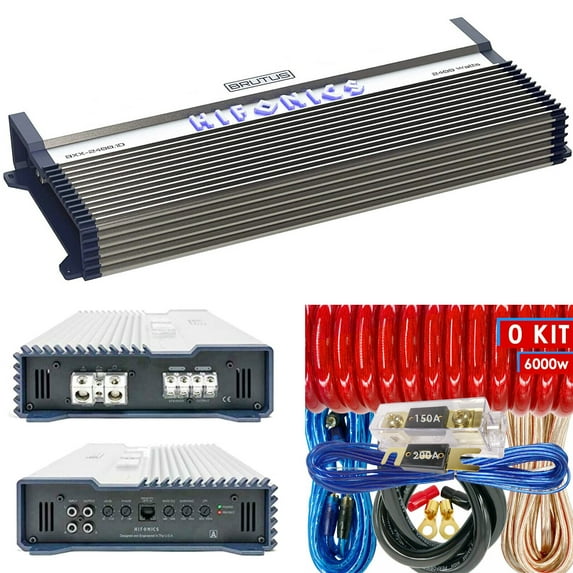 Hifonics BXX2400.1D BRUTUS 2400 Watt Mono 1-Ohm Stable Amplifier + 0 Ga Amp kit Bundle