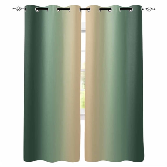 Khaki Deep Green Ombre Blackout Curtains for Bedroom, Modern Abstract Art Gradient Room Darkening Window Drapes for Living Room, Thermal Insulated Grommet Curtains, 27.5x39 inch, 2 Panels