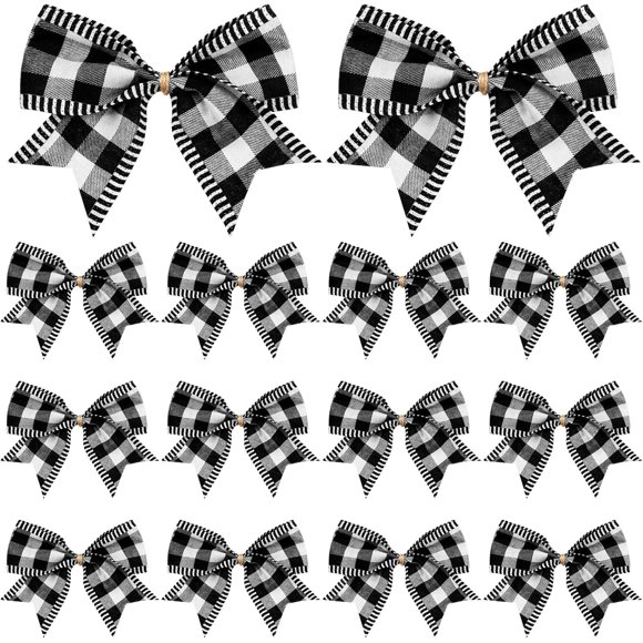 YQHWQ 100 pcs/pieces. Christmas Burlap Plaid Bow Christmas Burlap Wreath Bow Christmas Tree Buffalo Plaid Bow Plaid Bow Ornaments for Christmas Tree Crafts Parties Indoor Outdoor x
