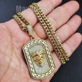 thumbnail image 2 of HIP HOP 14K GOLD PLATED KING LION HEAD DOG TAG CHARM BLING CUBIC ZIRCONIA PENDANT & 4mm 24" BRASS CUBAN CHAIN NECKLACE GIFT, 2 of 4