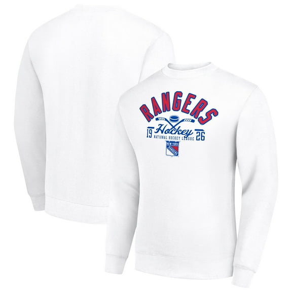 Men's Starter White New York Rangers Stick And Puck Logo Fleece Pullover Sweatshirt