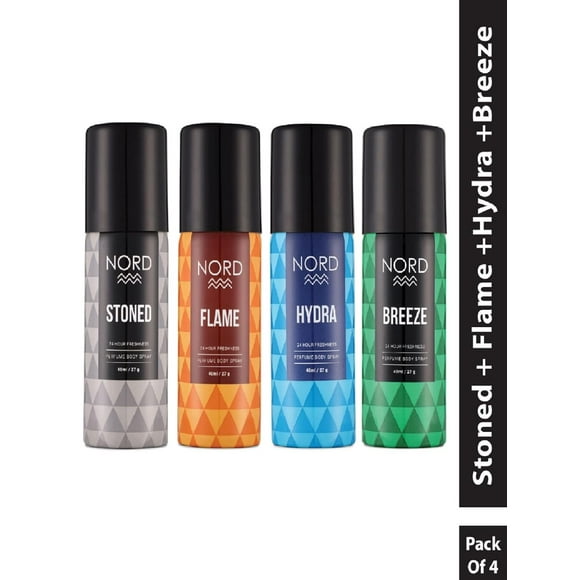 Nord Intense Déodorant Vaporisateur Pack de Voyage Coffret Cadeau pour Hommes Flamme+ Brise+ Hydra+ Vaporisateur Corporel Mini Parfumé - Lot de 4X 40ml, 1.3 Fl.oz. Chacun Cadeau Parfait pour Garçons - Fraîcheur 24 Heures