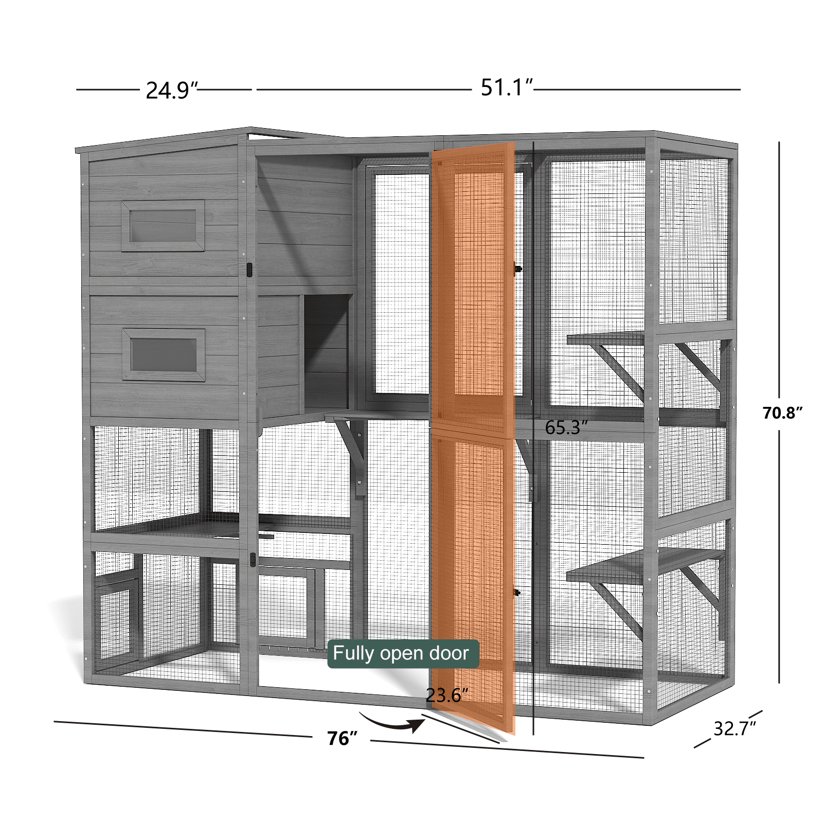 TIMHAKA Large Cat Enclosure, 4 Tiers Catio w/ Weatherproof Roof, 3 Resting Rooms, 3 Platforms & 2 Large Doors for Outdoor Indoor Cats, 76”×33”×71”