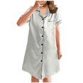 thumbnail image 2 of Voncos Nightgowns for Women Loose Solid Color Button Up Silk Shirt Gifts Short Sleeve Womens Lounger Sleep Dress White Size M, 2 of 5