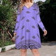 thumbnail image 2 of Purple Paisley Bandana Pattern Long Sleeve Dresses For Women Vintage Elegant Party Dress Oversized V-neck Dress S-8XL, 2 of 7