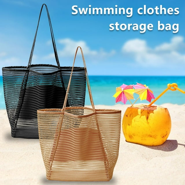 EIMELI Sac Fourre-Tout en Maille 23L Sac de Plage Extra Grand Sac à Bandoulière Réutilisable Sac de Courses Imperméable Base Anti-Sable Sacs à Bandoulière avec Sangle Robuste pour Femmes Vacances Plage Pique-Nique Voyage