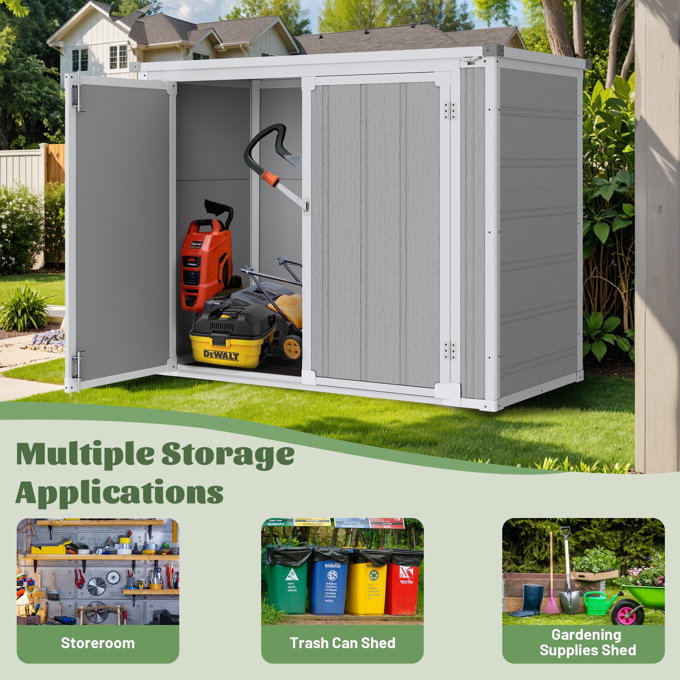 Enyopro 306Gal Shed & Outdoor Storage, Horizontal Resin Storage shed with Floor, All-Weather Tool Plastic Sheds for Bike, Lawn Mower, Generator, Garbage Cans and Outdoor Storage