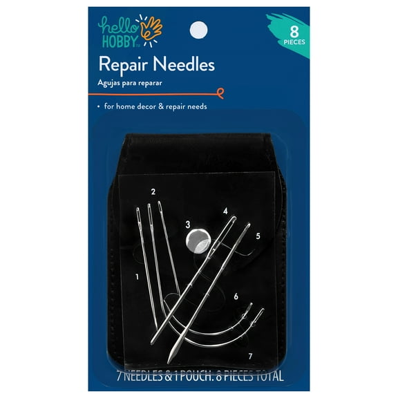 Hello Hobby Heavy Fabric Repair Steel Hand-Sewing Needles with Storage Pouch, 7 Pieces