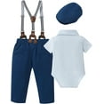 thumbnail image 3 of ZOEREA Baby Boy Suit Gentleman Outfit Clothes Infant Tuxedo Short Sleeve Dress Shirt+Suspender Pants+Bowtie+Hat 0-18M, 3 of 8