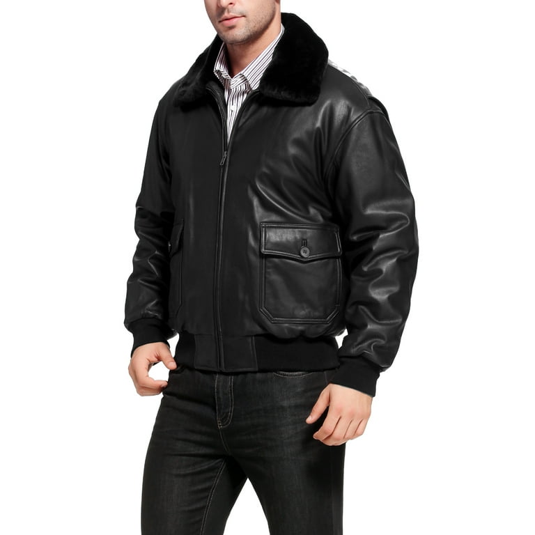 Landing Leathers Men Navy G 1 Goatskin Leather Flight Bomber Jacket Regular Tall Black