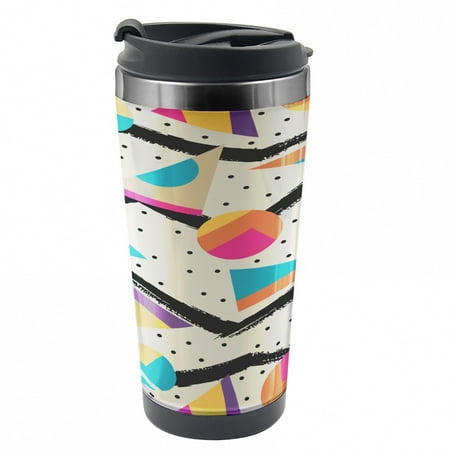 

Indie Travel Mug 80s Funky Memphis Fashion Steel Thermal Cup 16 oz by Ambesonne