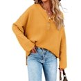 thumbnail image 1 of HSHDLDF Women's Oversized Sweaters Batwing Long Sleeve Loose V Neck Button Henley Tops Pullover Knit Jumper, 1 of 5