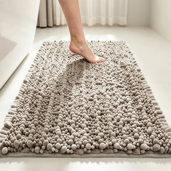 MudFree Bath Mat for Tub Non Slip 31x20 Inch, Super Absorbent Chenille Bathroom Rugs Door Mat, Quick Dry Washable Floor Carpet for Tub Shower,Camel