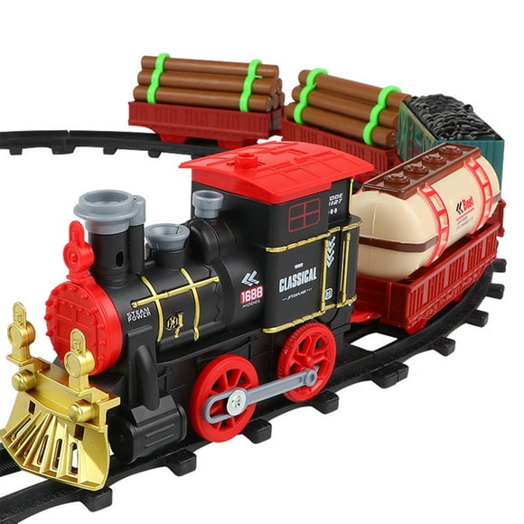 Vikakiooze Train Set for Boys Girls Children's Christmas Retro Steam Train Track Puzzle Rail Car Assembled Electric Sound And Light Spray Small Train Toy Christmas Train Sets Under The Tree Gift