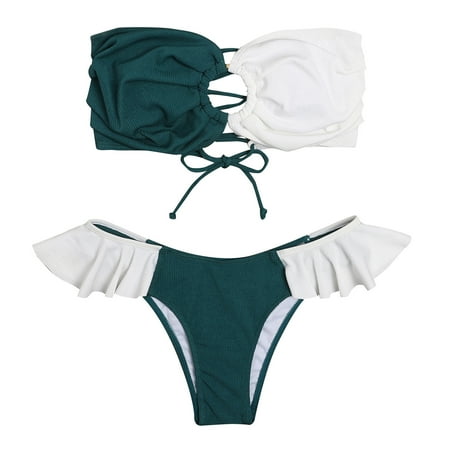 

VKEKIEO Two-Piece Sets Swimsuit Sport Bra Style Padded Green M