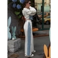 thumbnail image 4 of Casual 2 Piece Outfit for Women - Color Block Long Sleeve Zip Up Hoodie + Denim Drawstring Long Pants White M, 4 of 6