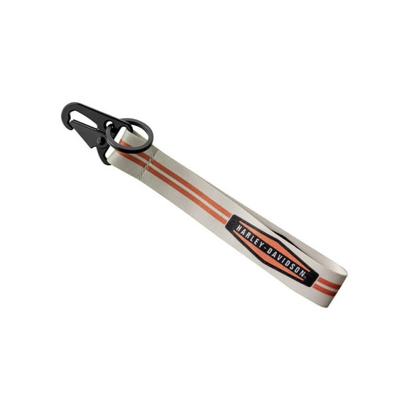 Harley-Davidson Racer H-D Text Striped Wrist Strap Key Chain - White & Orange, Harley Davidson