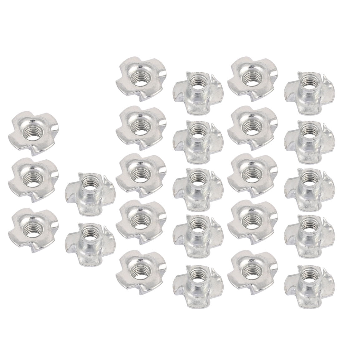 M6 x 8mm Four Pronged Tee Nuts Captive Blind Inserts 25pcs for Wood