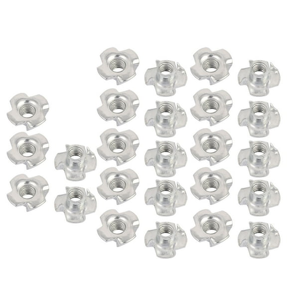M6 x 8mm Four Pronged Tee Nuts Captive Blind Inserts 25pcs for Wood Furniture